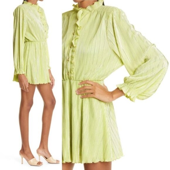 NEW Rotate Birger Christensen Sunny Lime Green Ivy Pleated Mini Dress Size 8 New - Picture 15 of 15